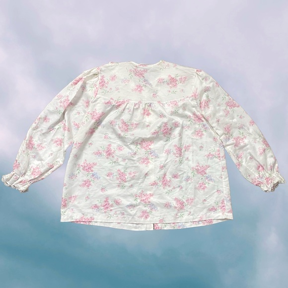 Vintage 1990s Jessica Floral Satin Lace Button Down Pajama Top - Picture 6 of 6